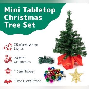 22” Tabletop Christmas Tree w/ Ornaments & Warm White Lights – New, Sealed Box!